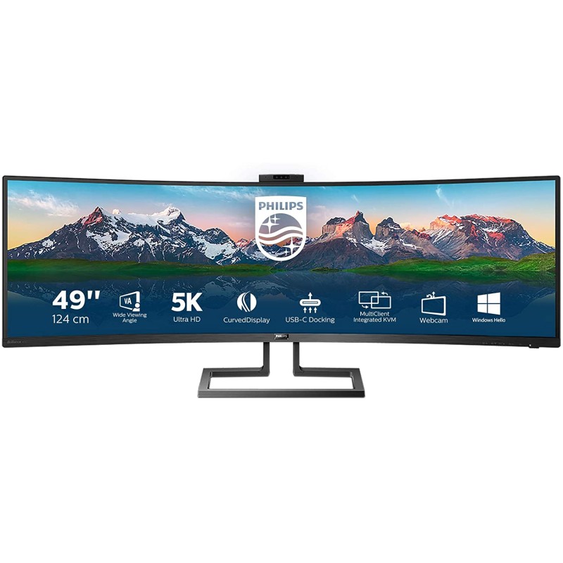 PHILIPS MONITOR CURVO 49 LED VA SUPERWIDE 32:9 5120X1440 5MS 450CDM, HDMI/DP/USB, WEBCAM, DOCKING STATION USB-C, MULTIMEDIALE PHILIPS MONITOR CURVO 49 LED VA SUPERWIDE 32:9 5120X1440 5MS 450CDM, HDMI/DP/USB, WEBCAM, DOCKING STATION USB-C, MULTIMEDIALE