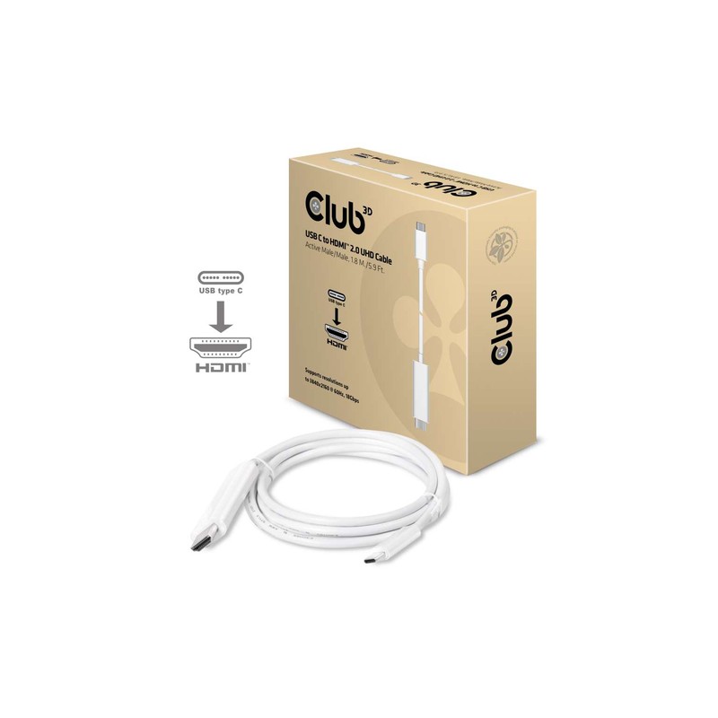 CLUB3D USB TYPE C 3.1 GEN 1 TO HDMI 2.0 CABLE 1.8 METERS/ 5.9 FEET - SUPPORT 4K UHD @ 60HZ