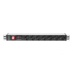MULTIPRESA ALIMENTAZIONE PER RACK 19" IN ALLUMINIO CON 7 PRESE SCHUKO E SPINA SCHUKO E INTERRUTTORE