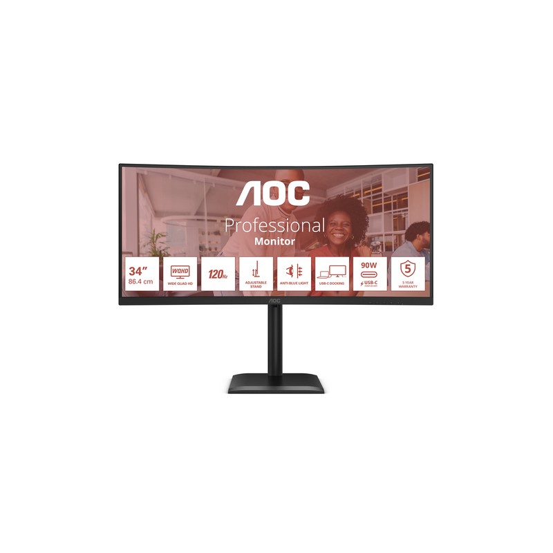AOC MONITOR CURVO 34 LED VA UWQHD 21:9 4MS 120hz 350 CDM, REG ALTEZZA, USB-C, DP/HDMI, MULTIM