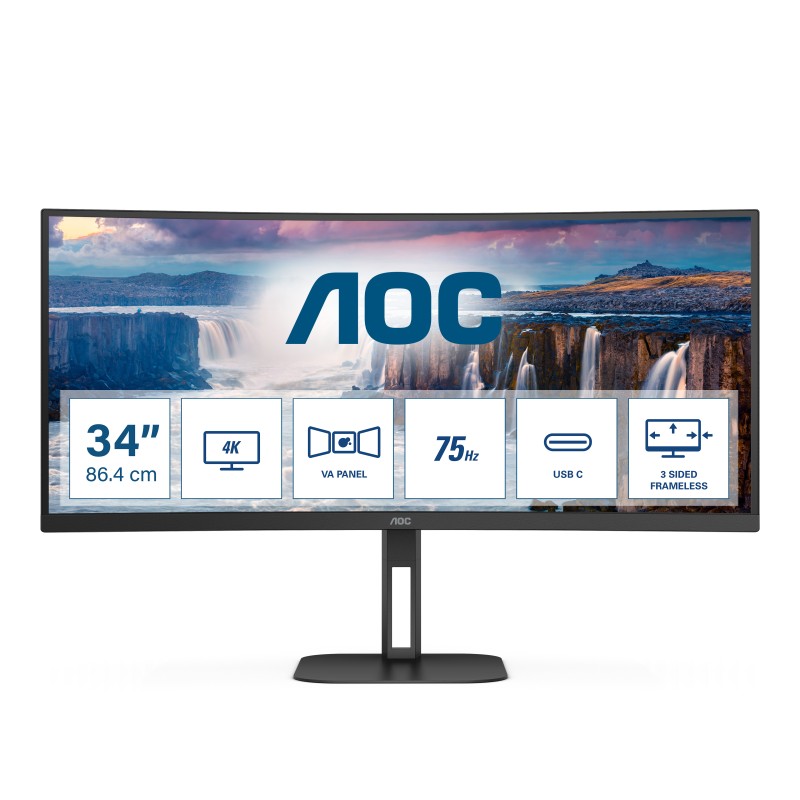 AOC MONITOR CURVO 34 LED VA WQHD 21:9 4MS 300 CDM, REG ALTEZZA, USB-C DOCK, DP/HDMI, MULTIMEDIALE AOC MONITOR CURVO 34 LED VA WQHD 21:9 4MS 300 CDM, REG ALTEZZA, USB-C DOCK, DP/HDMI, MULTIMEDIALE