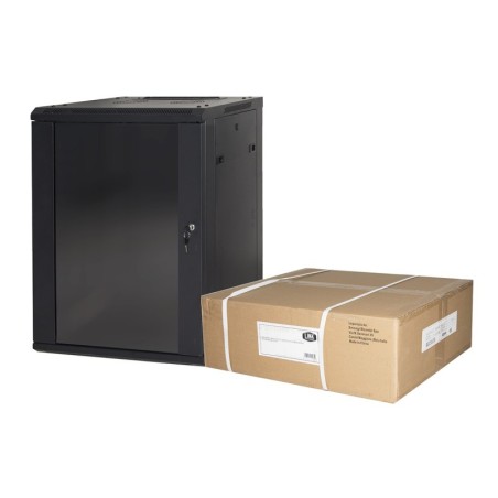 ARMADIO RACK 19" 12 UNITA' DA MURO (A) 635 X (L) 600 X (P) 450 NERO DISASSEMBLATO PORTA VETRO