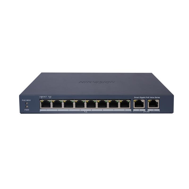 HIKVISION SWITCH L2, SMART MANAGED, 8 GIGABIT RJ45 POE PORTS, 2 GIGABIT RJ45 PORT, 802.3AF/AT, POE P HIKVISION SWITCH L2, SMART MANAGED, 8 GIGABIT RJ45 POE PORTS, 2 GIGABIT RJ45 PORT, 802.3AF/AT, POE P