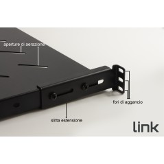 RIPIANO ALLUNGABILE DA 560 A1023 MM PER ARMADI RACK 19" FINO A 1000 MM COLORE NERO