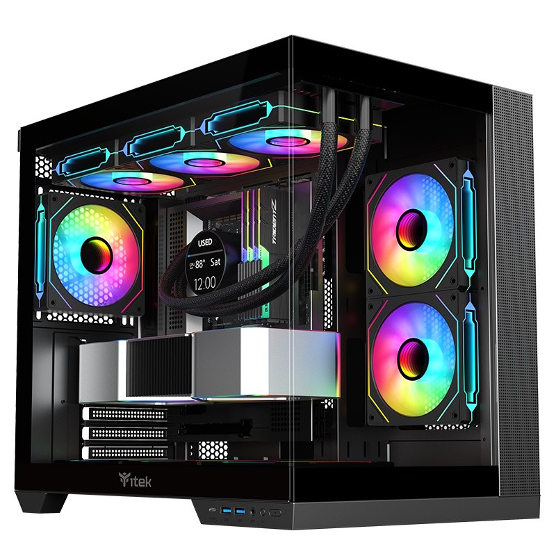 ITEK CASE DARK CAVE DS, GAMING TOWER, ATX, 3X12CM ARGB FAN, 2XUSB3, TYPE-C, SIDE FRONT PANEL TEMP