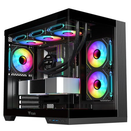 ITEK CASE DARK CAVE DS, GAMING TOWER, ATX, 3X12CM ARGB FAN, 2XUSB3, TYPE-C, SIDE FRONT PANEL TEMP