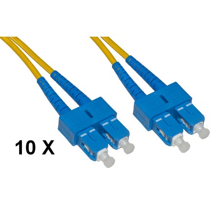 CONFEZIONE 10 CAVI FIBRA OTTICA SC A SC SINGLEMODE DUPLEX OS2 GUAINA 2 MM 9/125 MT.2