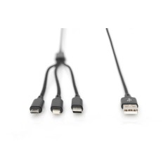 DIGITUS CAVO DI RICARICA 3 IN 1, USB A, LIGHNING + MICRO USB + USB-C