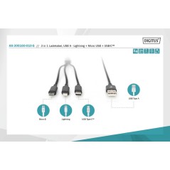 DIGITUS CAVO DI RICARICA 3 IN 1, USB A, LIGHNING + MICRO USB + USB-C