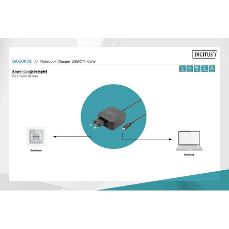 DIGITUS CARICATORE PER NOTEBOOK USB-C, 65W