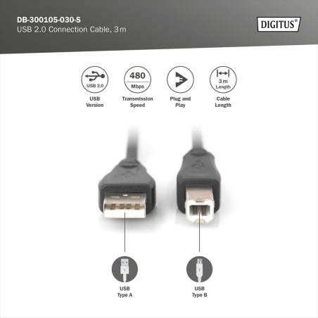DIGITUS CAVO DI COLLEGAMENTO USB 2.0, USB A - USB B