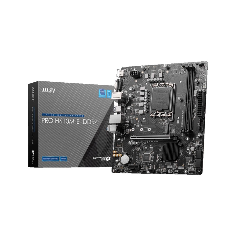 MSI MB H610, PRO H610M-E DDR5, LGA 1700, 2DD54, 1PCI-EX16,1PCI-EX1,1M.2 GEN4,4SATA3.0,4USB3.2GEN1,8U MSI MB H610, PRO H610M-E DDR5, LGA 1700, 2DD54, 1PCI-EX16,1PCI-EX1,1M.2 GEN4,4SATA3.0,4USB3.2GEN1,8U