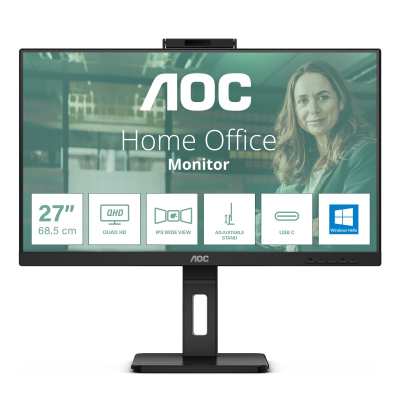 AOC MONITOR 27 LED IPS QHD 16:9 4MS 350 CDM, WEBCAM, USB-C, PIVOT, DP/2HDMI, MULTIMEDIALE AOC MONITOR 27 LED IPS QHD 16:9 4MS 350 CDM, WEBCAM, USB-C, PIVOT, DP/2HDMI, MULTIMEDIALE