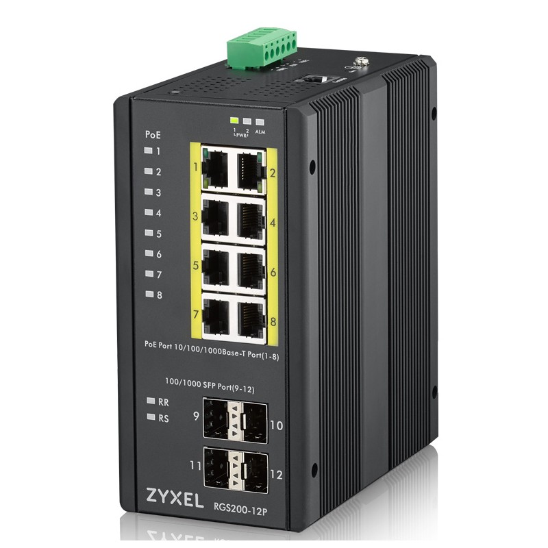 ZYXEL SWITCH INDUSTRIALE MANAGED, 12X GIGABIT POE 240W, DIN RAIL, ALIM. 12-58V DC ZYXEL SWITCH INDUSTRIALE MANAGED, 12X GIGABIT POE 240W, DIN RAIL, ALIM. 12-58V DC