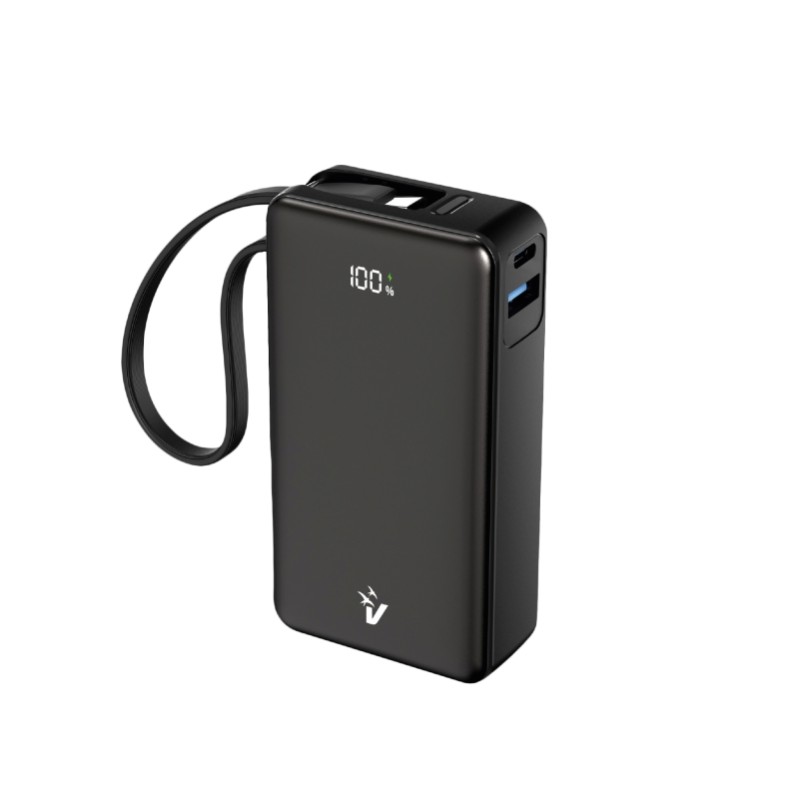 VULTECH POWERBANK CON SCHERMO LCD 10000 MAH USB E TYPE C QUICKCHARGE 35W PPS NERO, CAVO INTEGRATO VULTECH POWERBANK CON SCHERMO LCD 10000 MAH USB E TYPE C QUICKCHARGE 35W PPS NERO, CAVO INTEGRATO