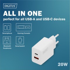 CARICATORE USB 20W, 1X USB-C, 1X USB-A