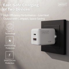 CARICATORE USB GAN 45W, 1X USB-C, 1X USB-A