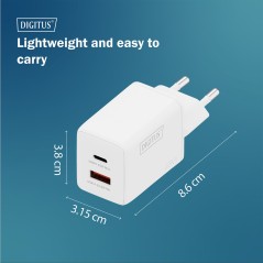 CARICATORE USB GAN 45W, 1X USB-C, 1X USB-A