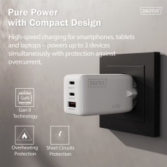CARICATORE USB GAN 67W, 2X USB-C, 1X USB-A
