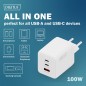 CARICATORE USB GAN 100W, 2X USB-C, 1X USB-A