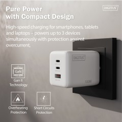 CARICATORE USB GAN 100W, 2X USB-C, 1X USB-A