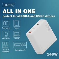 CARICATORE USB GAN 140W, 3X USB-C, 1X USB-A