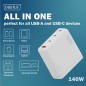 CARICATORE USB GAN 140W, 3X USB-C, 1X USB-A