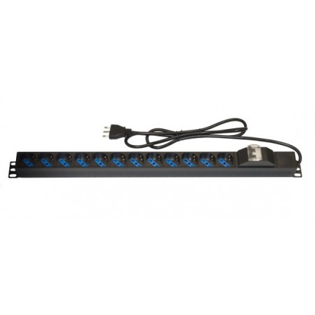 MULTIPRESA VERTICALE A 12 PORTE UNIVERSALI PER ARMADI RACK CON INTERRUTTORE MAGNETOTERMICO